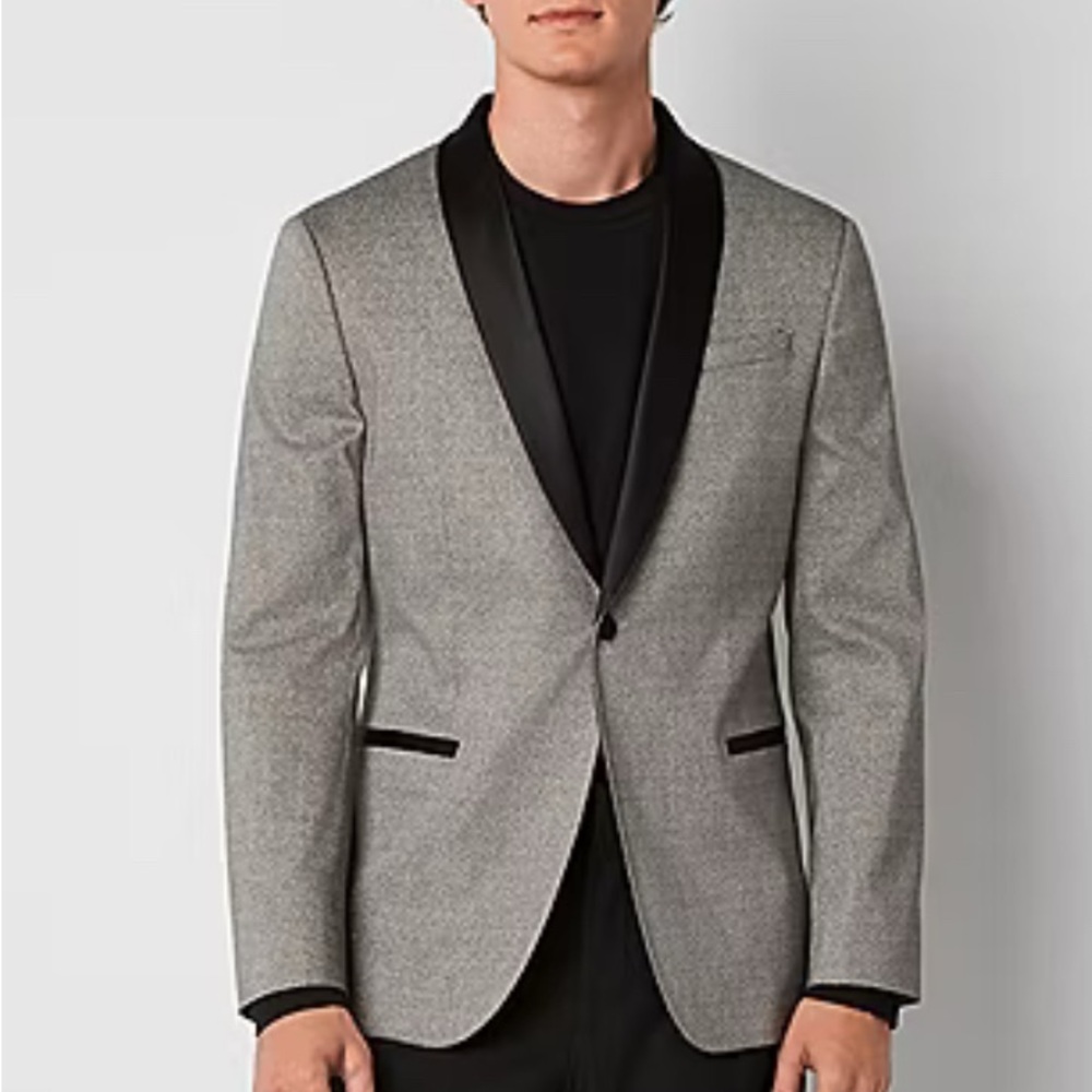 JF J. Ferrar Men's Evening Edition Slim Sport Coat, Silver shin, Size 42 Reg NEW